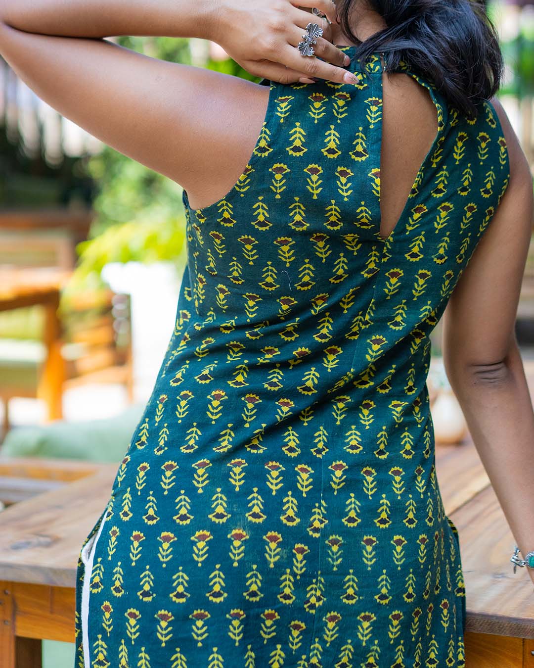 Emerald Bloom Mandarin Halter Kurti