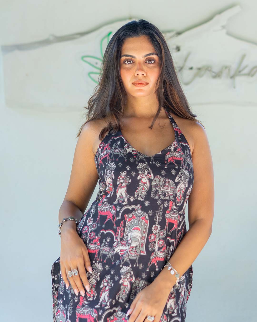 Black Halter Neck Kurti Short