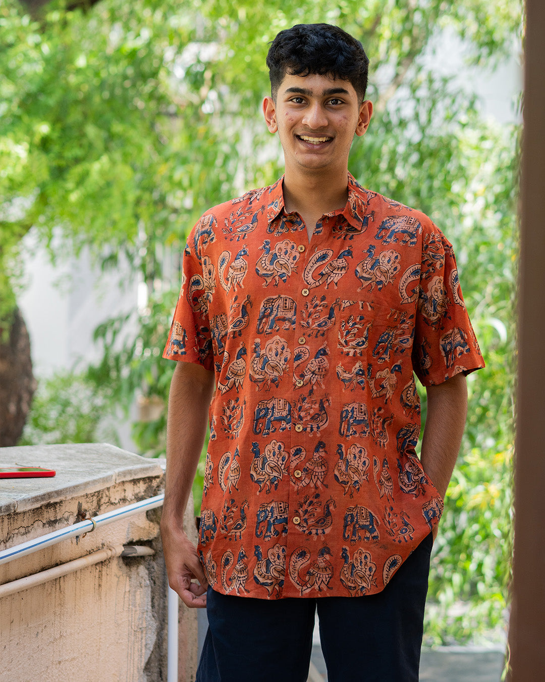 The Actual Twin Set Rust Red Pichwai Matching Couple Set (Shirt + Top Combo)