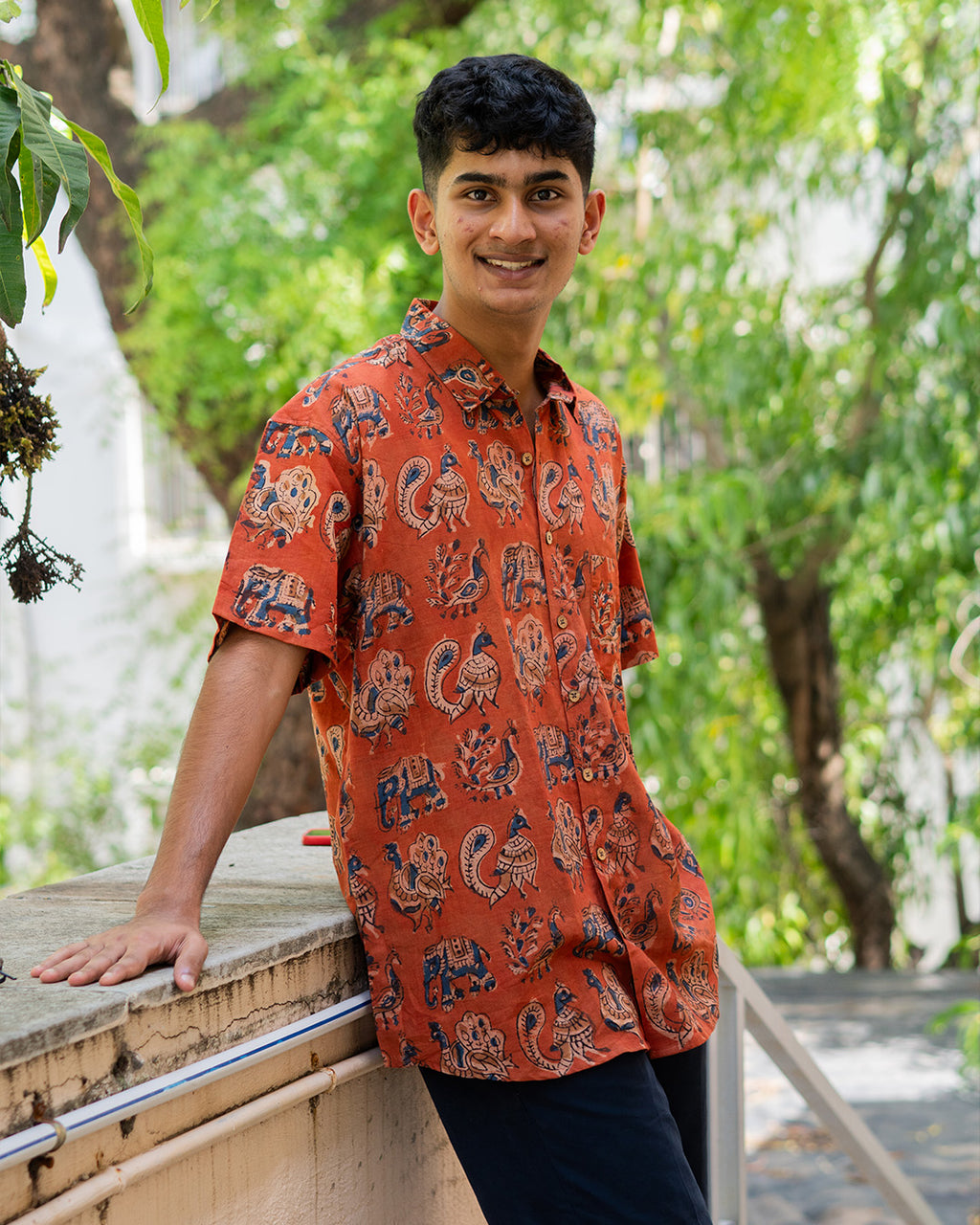 The Actual Twin Set Rust Red Pichwai Matching Couple Set (Shirt + Top Combo)