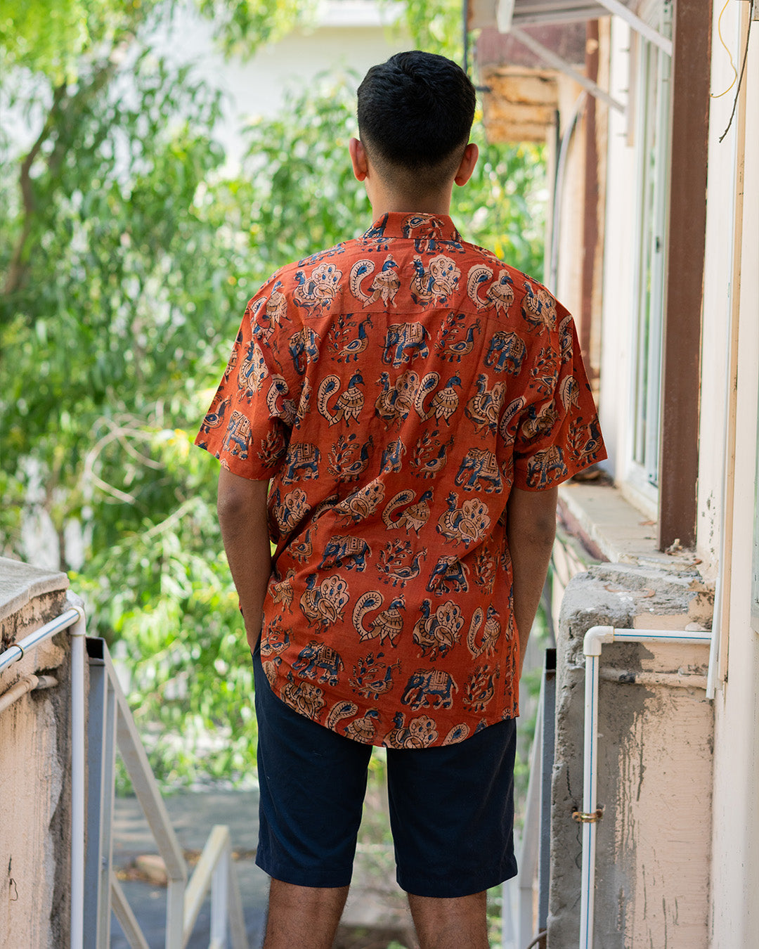 The Actual Twin Set Rust Red Pichwai Matching Couple Set (Shirt + Top Combo)