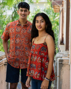 The Actual Twin Set Rust Red Pichwai Matching Couple Set (Shirt + Top Combo)