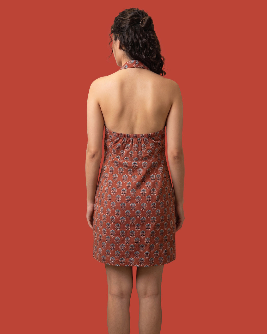 The Poshakh Terracotta Collar-Halter Dress