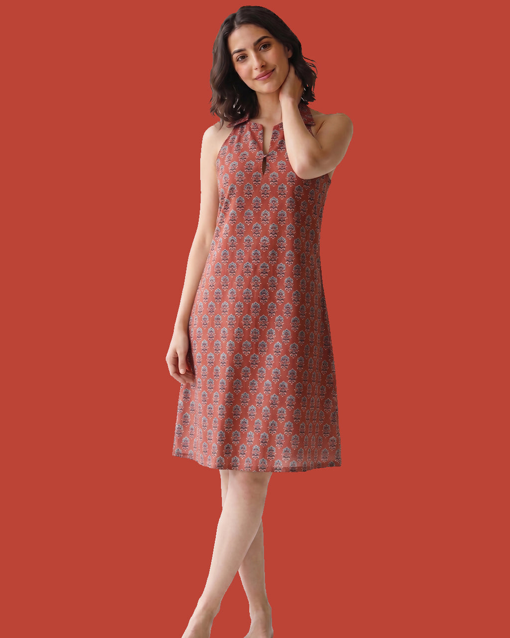 The Poshakh Terracotta Collar-Halter Dress