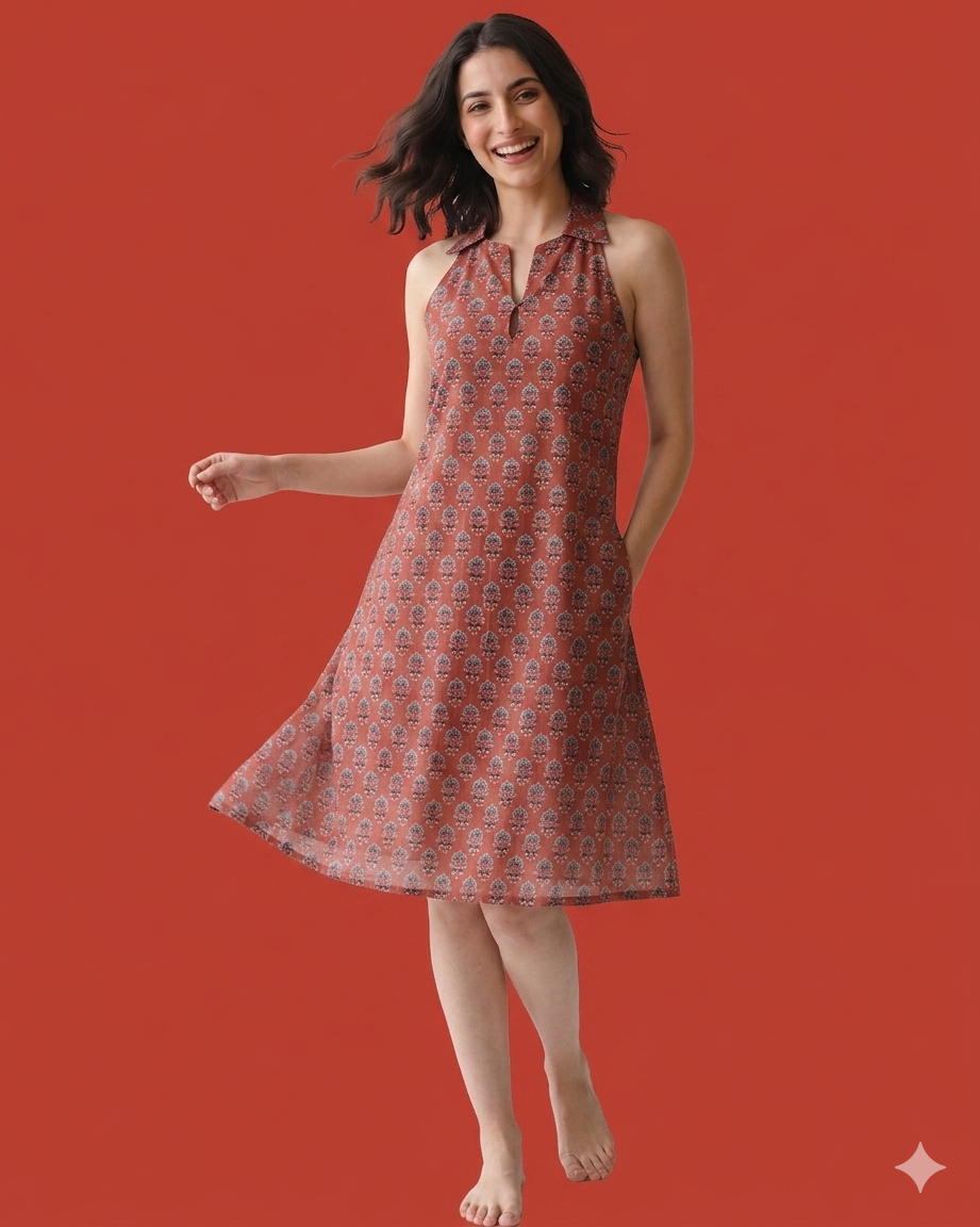 The Poshakh Terracotta Collar-Halter Dress