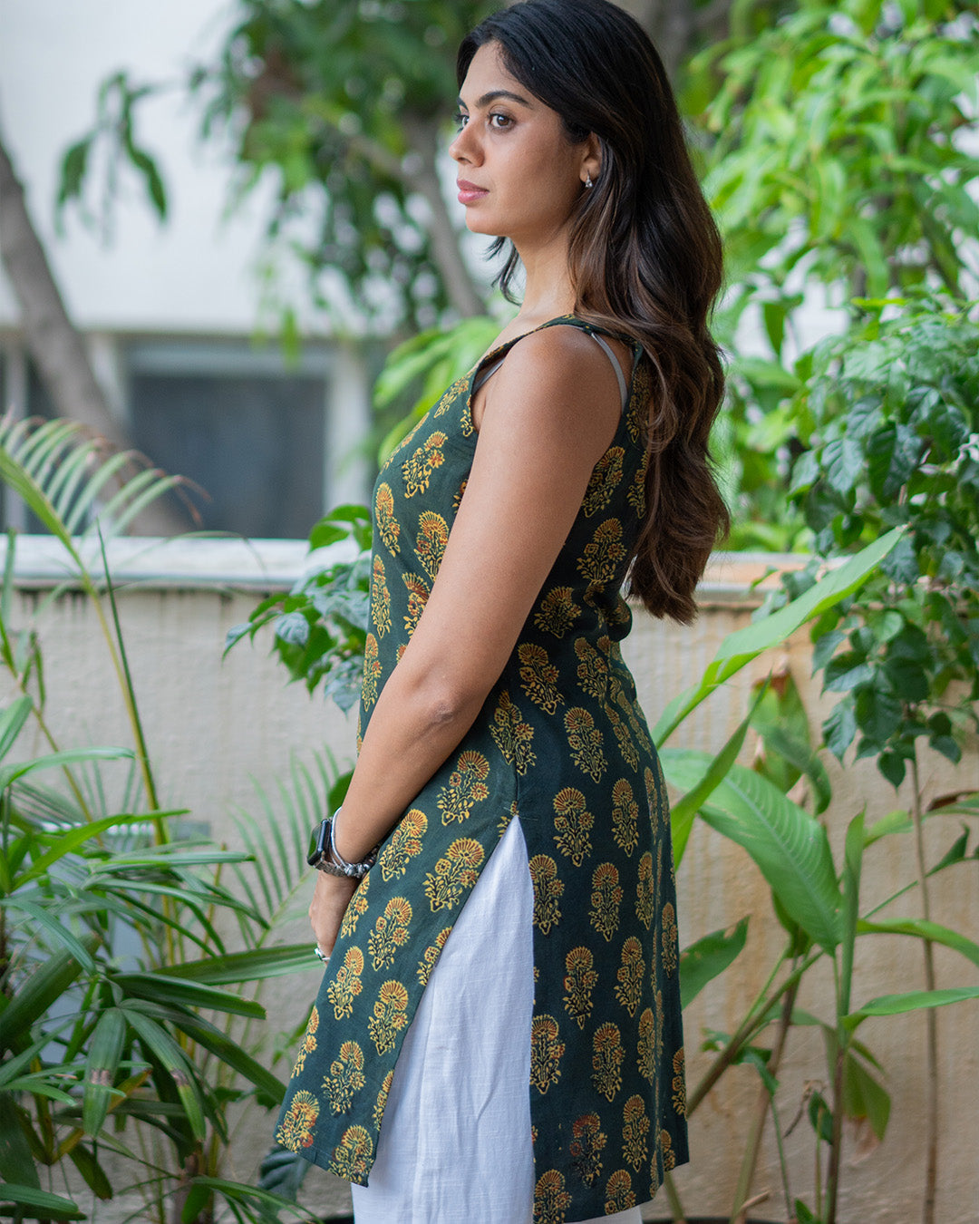 The Mirae Classic Kurti Green Ajrakh