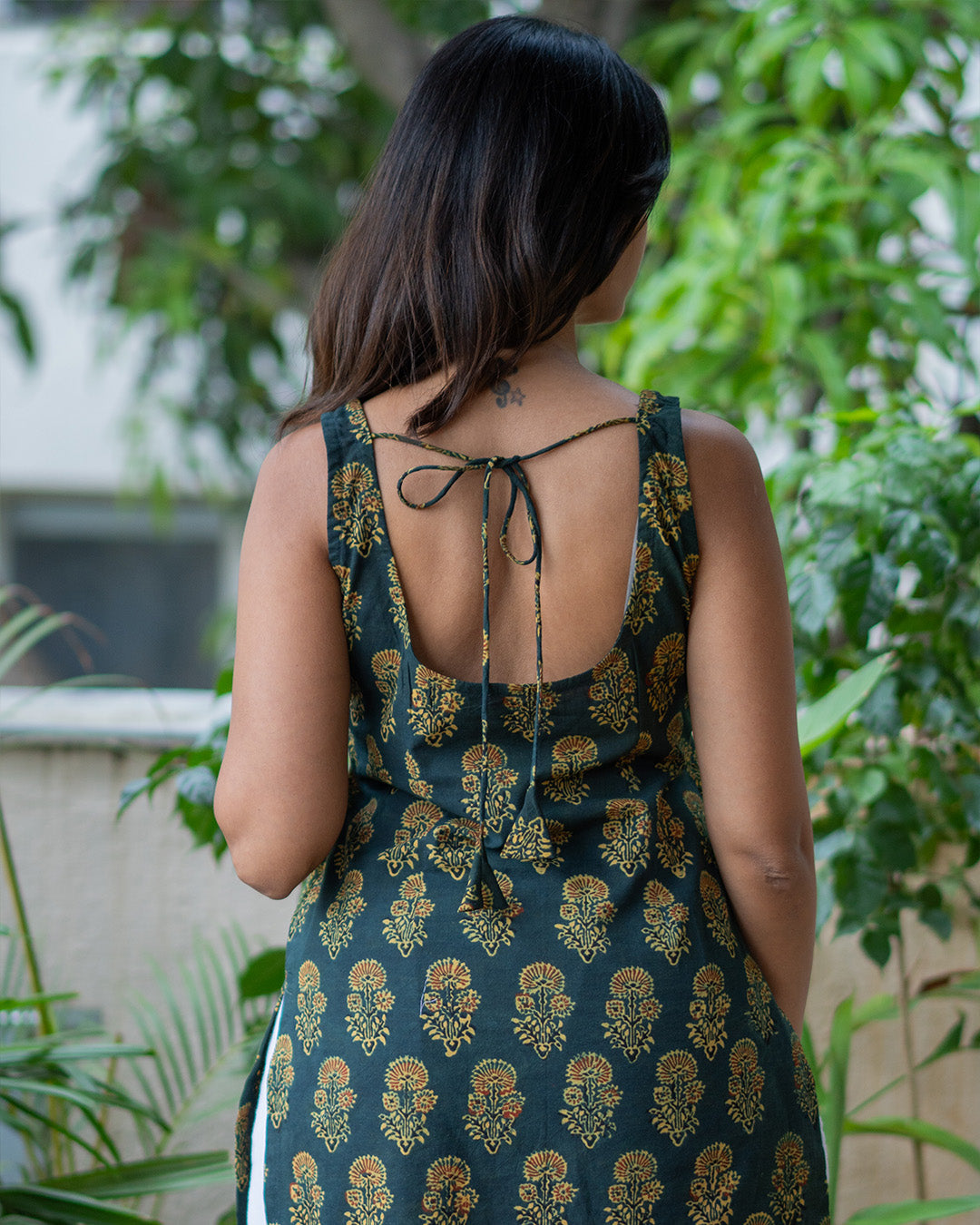 The Mirae Classic Kurti Green Ajrakh