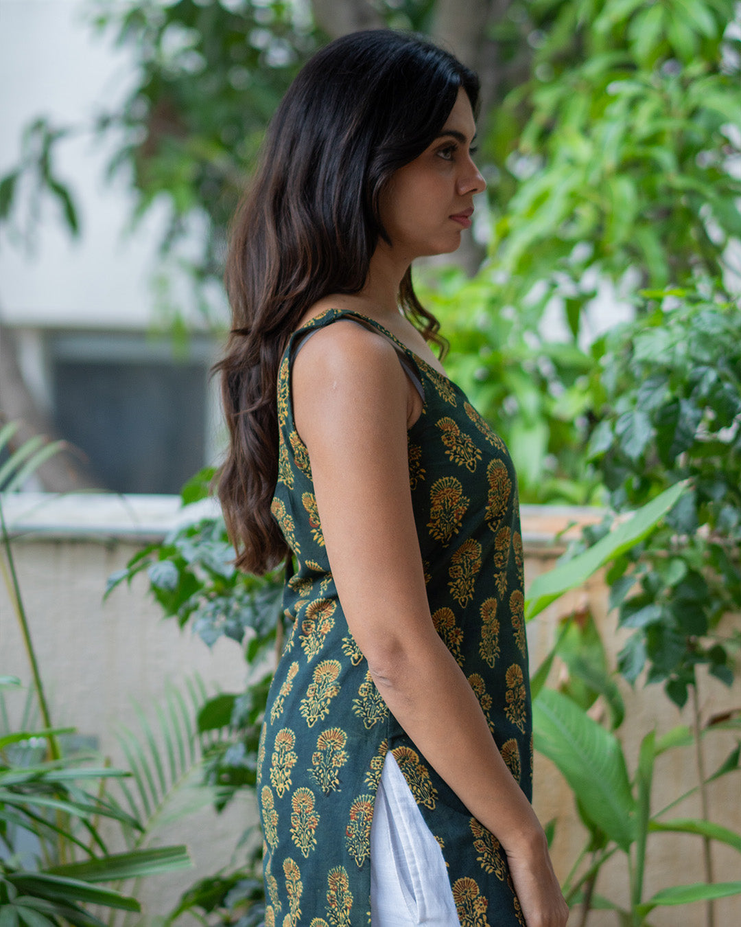 The Mirae Classic Kurti Green Ajrakh