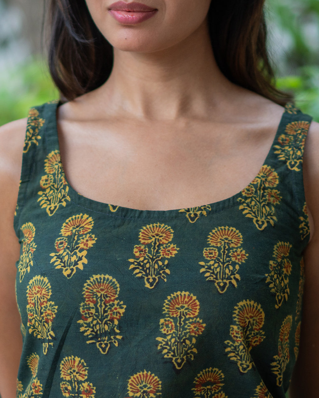 The Mirae Classic Kurti Green Ajrakh
