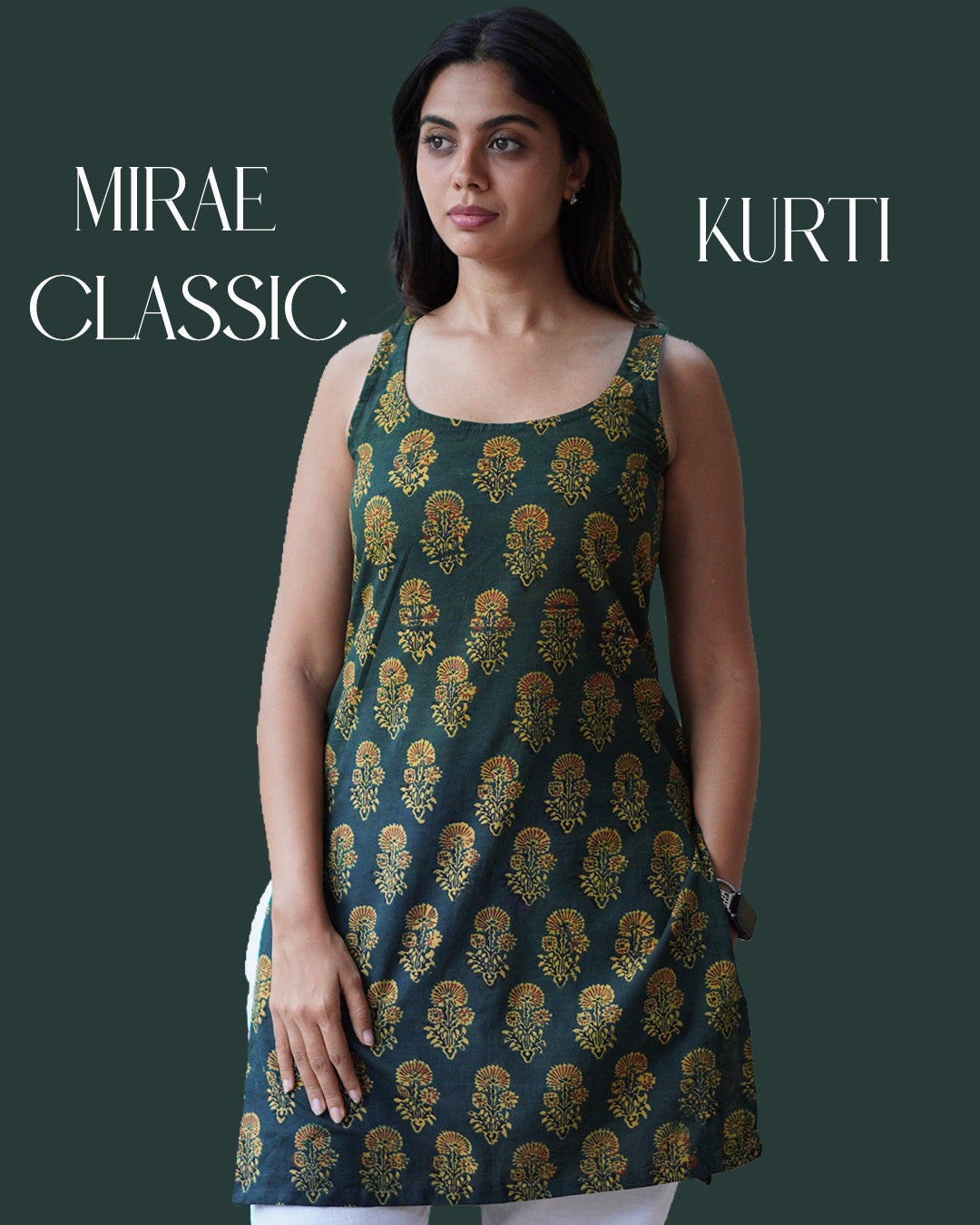 The Mirae Classic Kurti Green Ajrakh