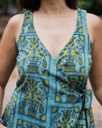 Green Cotton Wrap Around Dress - Indo Western Short Kurti