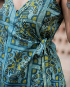 Green Cotton Wrap Around Dress - Indo Western Short Kurti