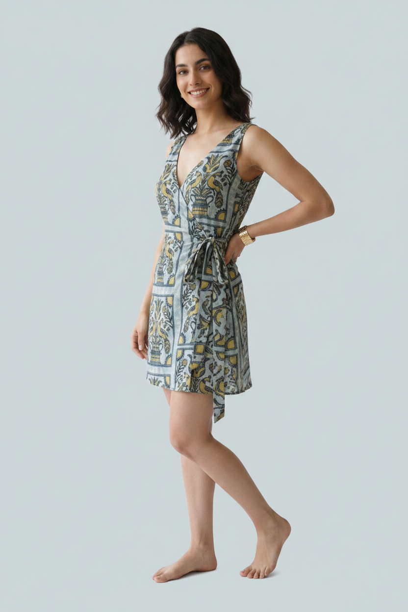The Poshakh Peacock Pichwai Wrap Around Dress