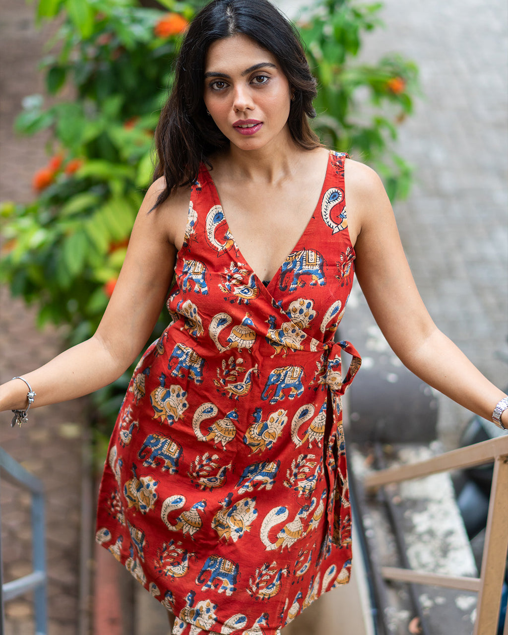 Wrap Around Kurti Dress - Peacock Elephant Pichwai