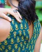 Emerald Bloom Mandarin Halter Kurti