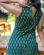 Emerald Bloom Mandarin Halter Kurti