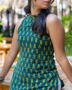 Emerald Bloom Mandarin Halter Kurti