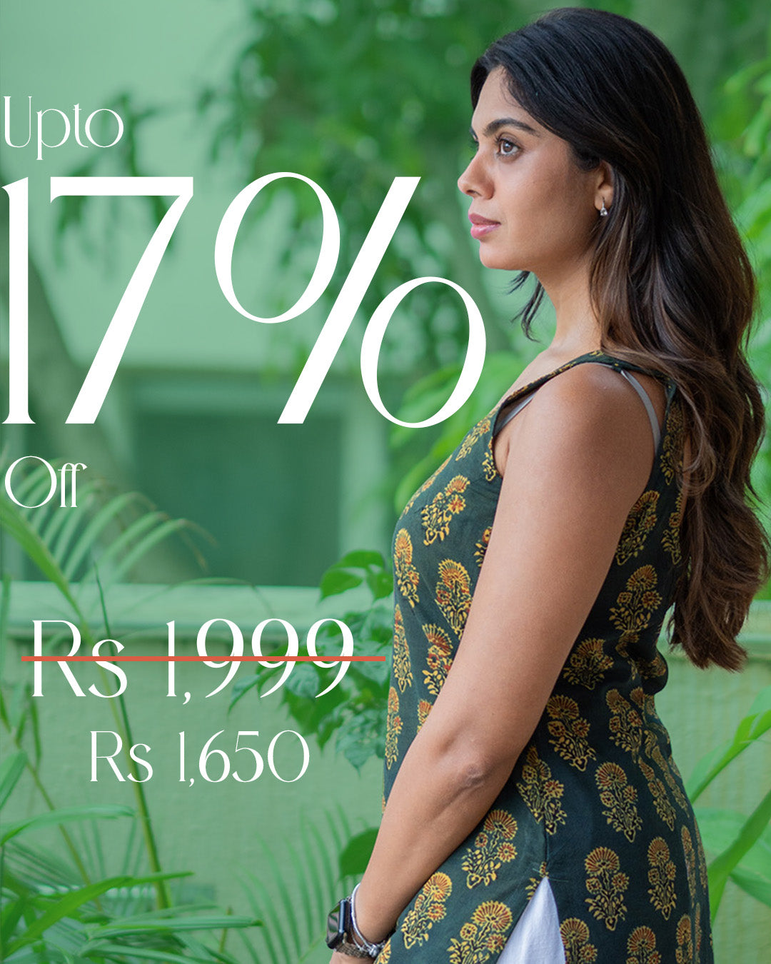The Mirae Classic Kurti Green Ajrakh