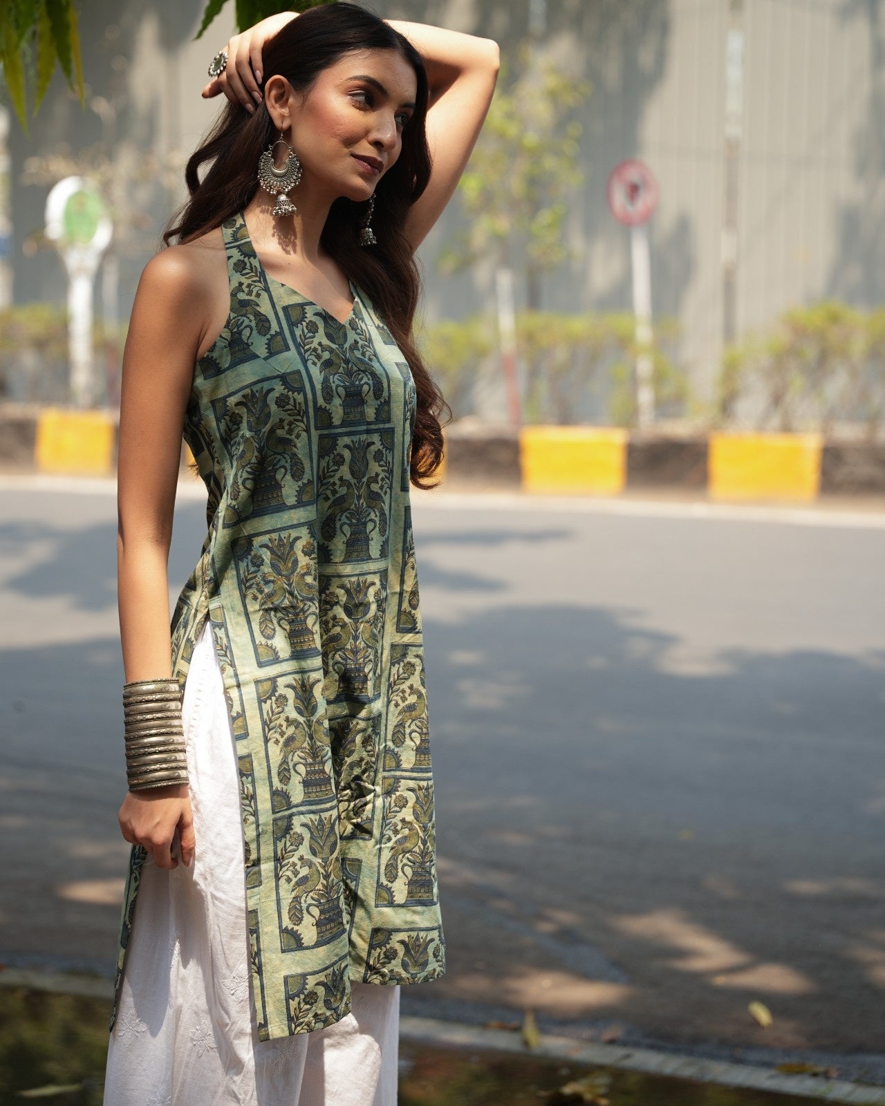 Halter Neck Kurti Peacock Pichwai