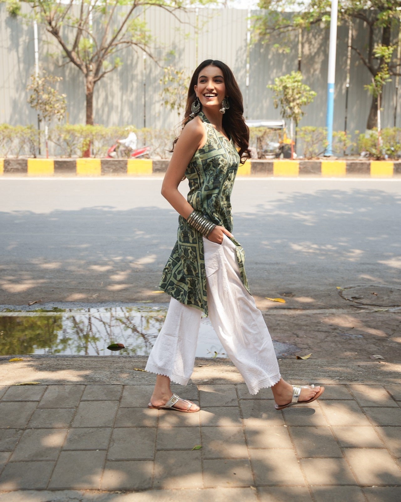 Halter Neck Kurti Peacock Pichwai