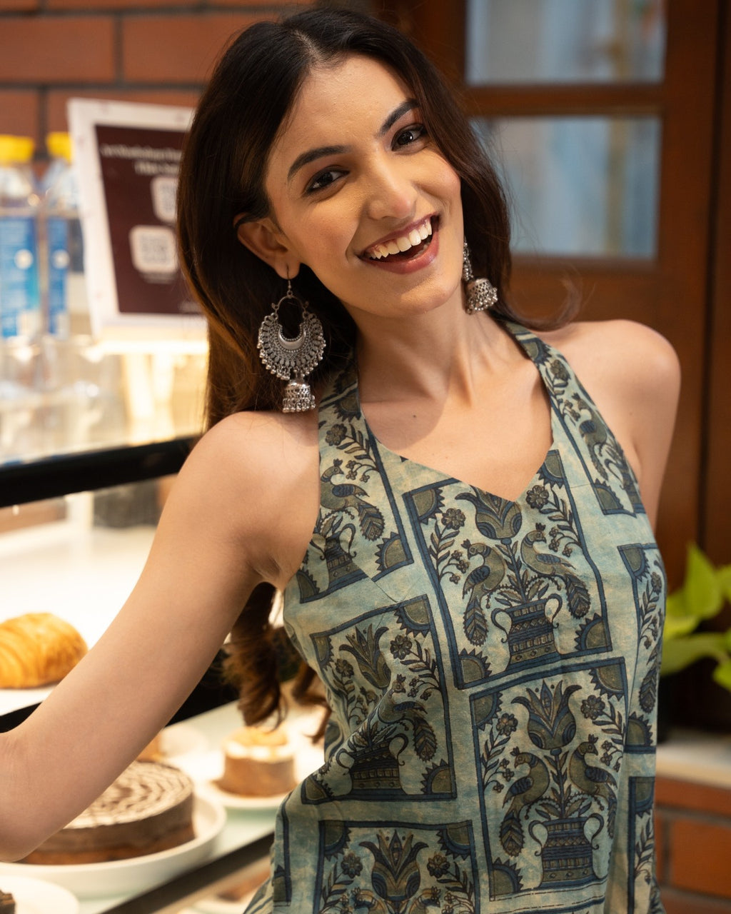 Halter Neck Kurti Peacock Pichwai
