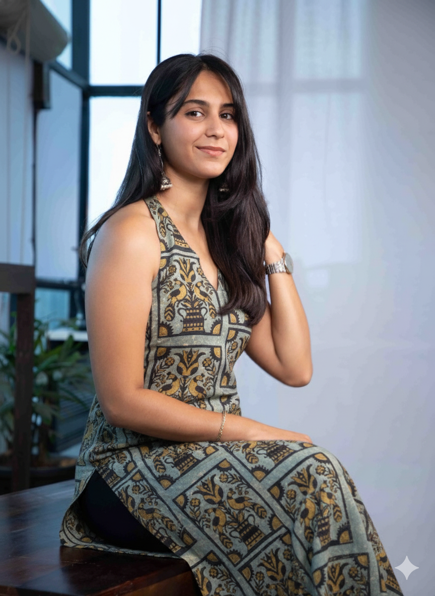 Halter Neck Kurti Peacock Pichwai