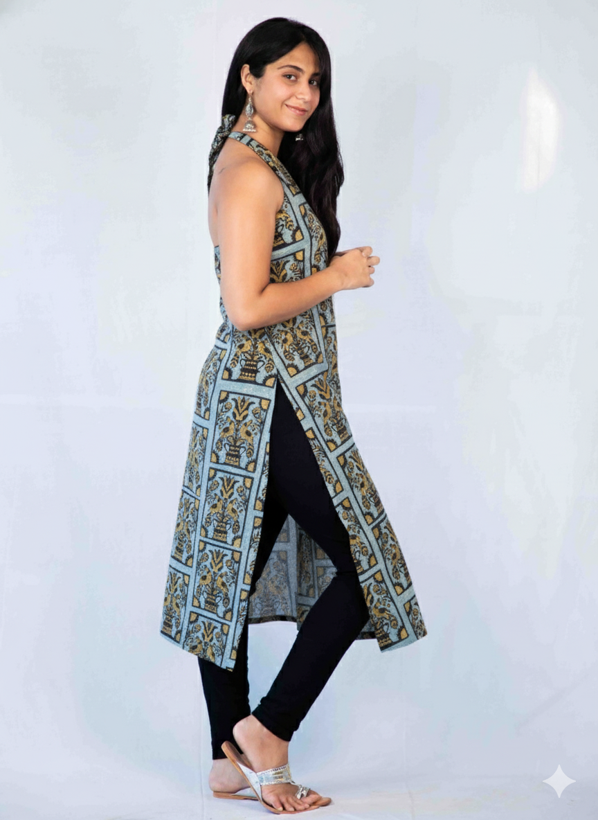 Halter Neck Kurti Peacock Pichwai