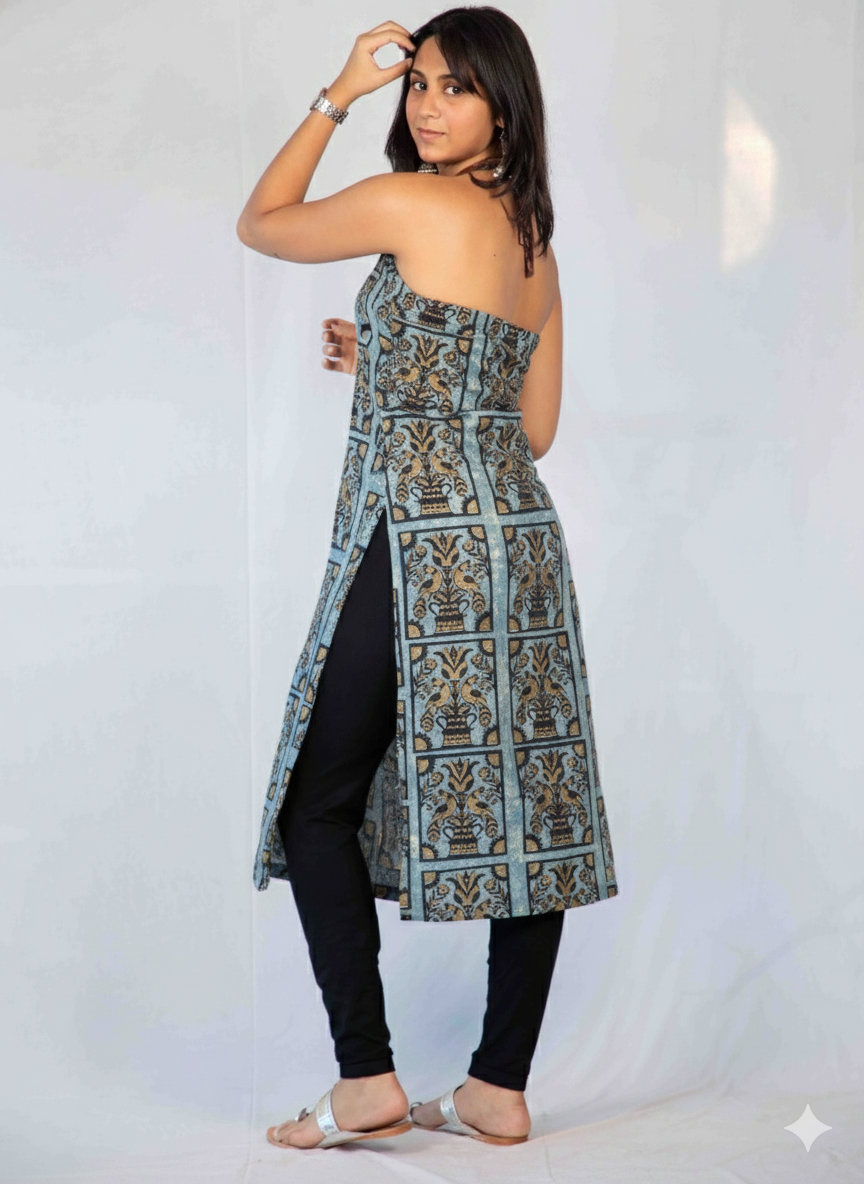 Halter Neck Kurti Peacock Pichwai