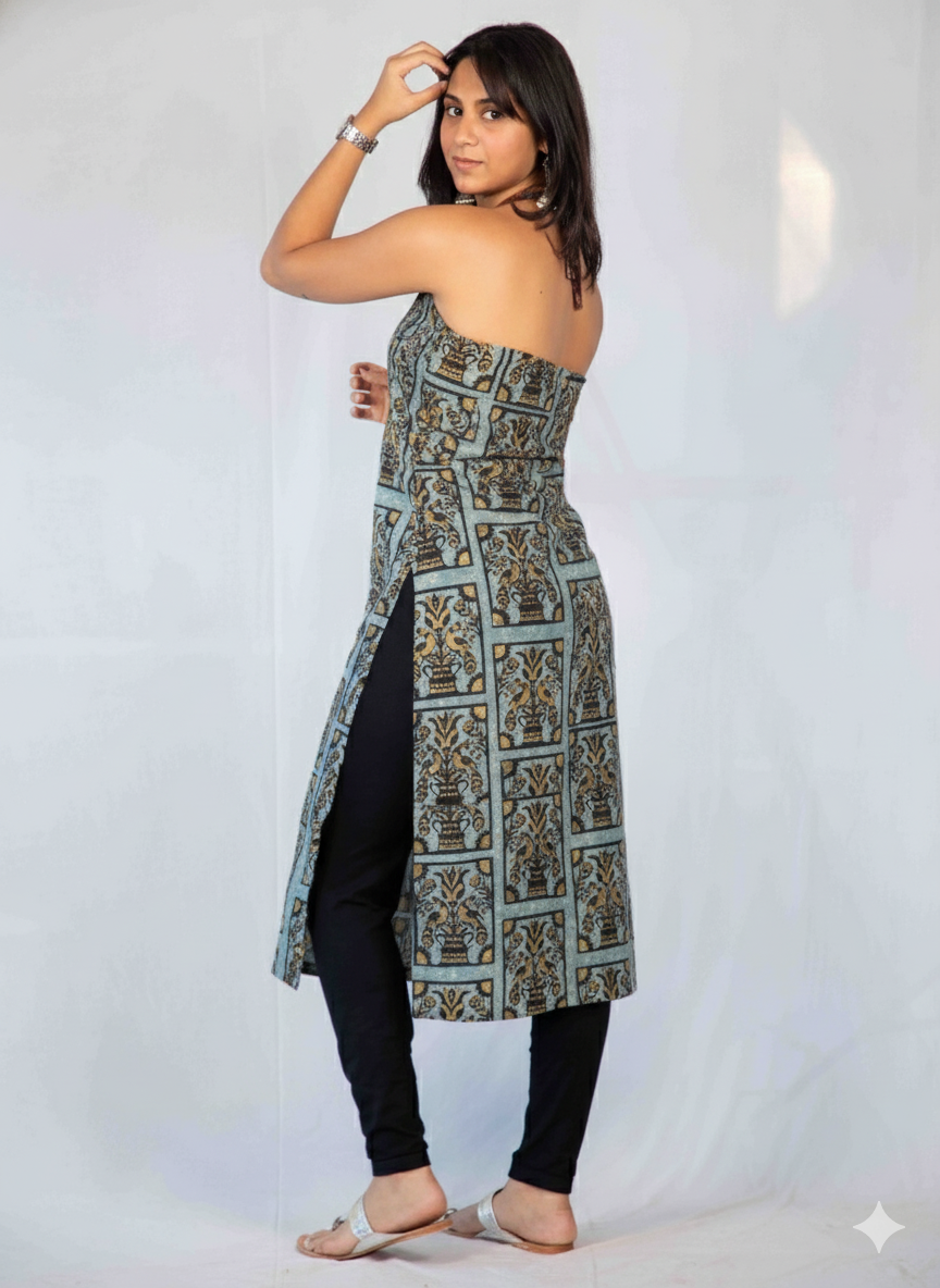 Halter Neck Kurti Peacock Pichwai
