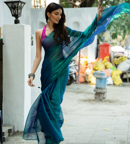 Emerald Liquid-Tissue Saree