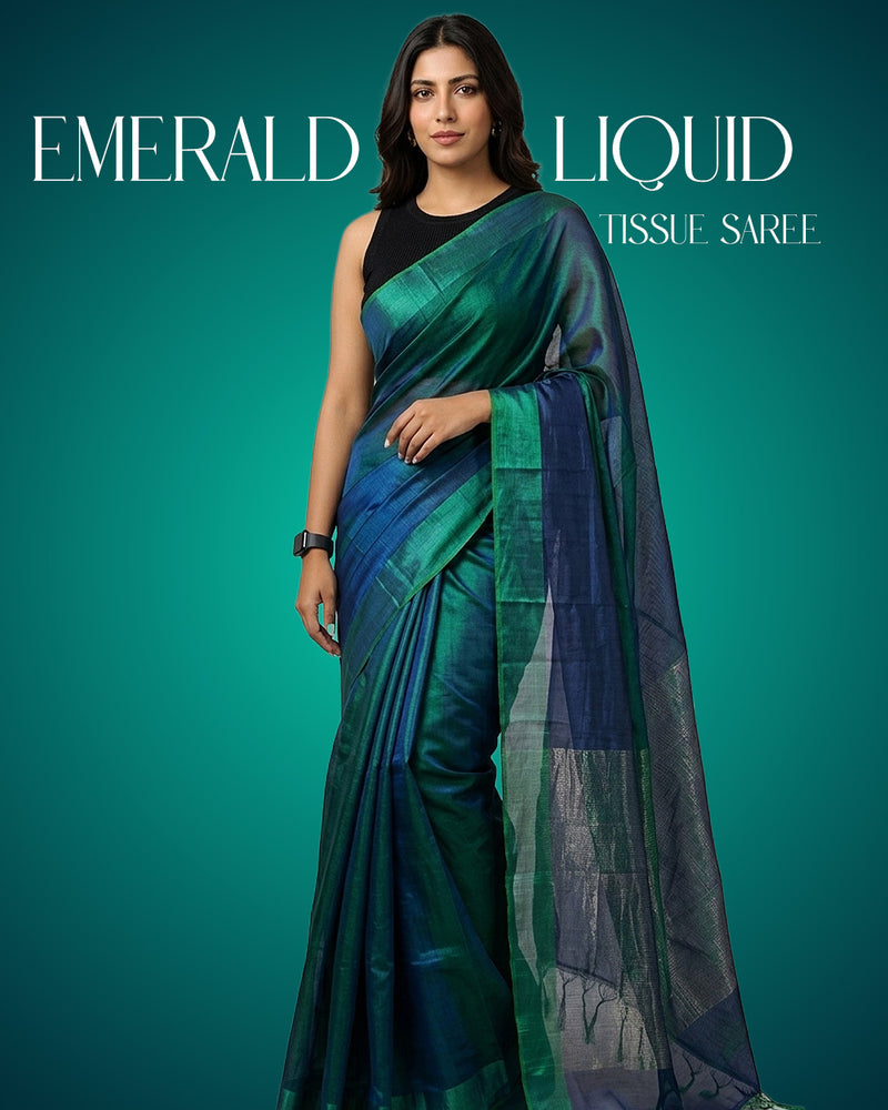 Emerald Liquid-Tissue Saree