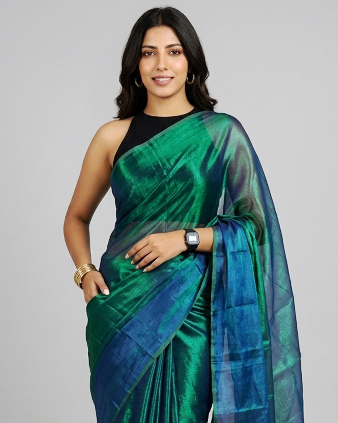 Emerald Liquid-Tissue Saree