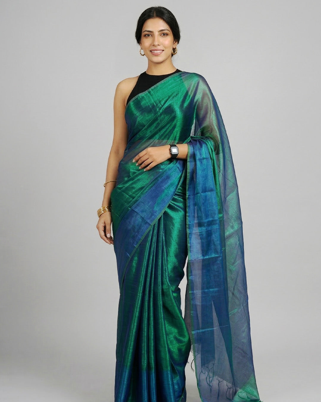 Emerald Liquid-Tissue Saree