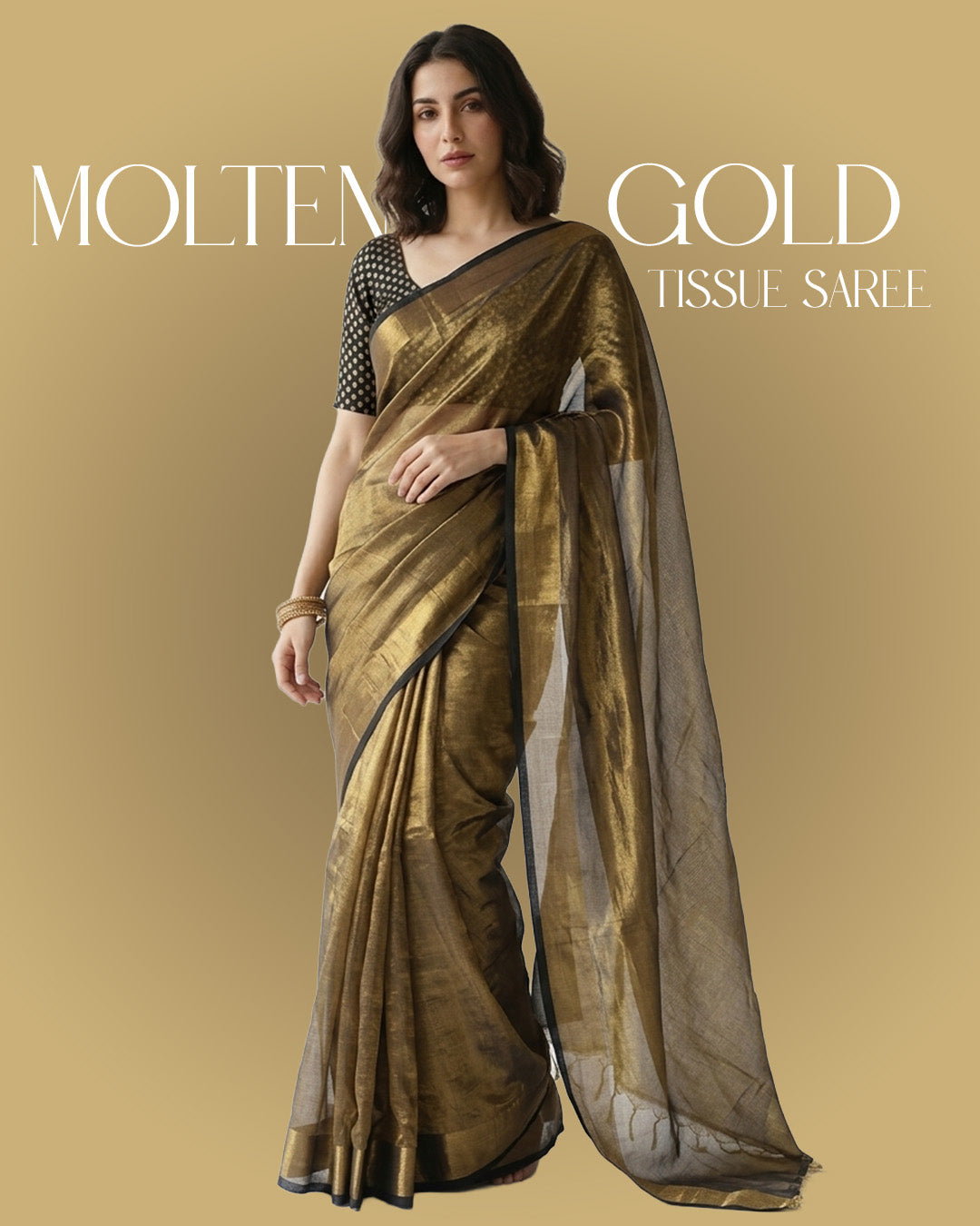 Molten Gold Tissue Saree