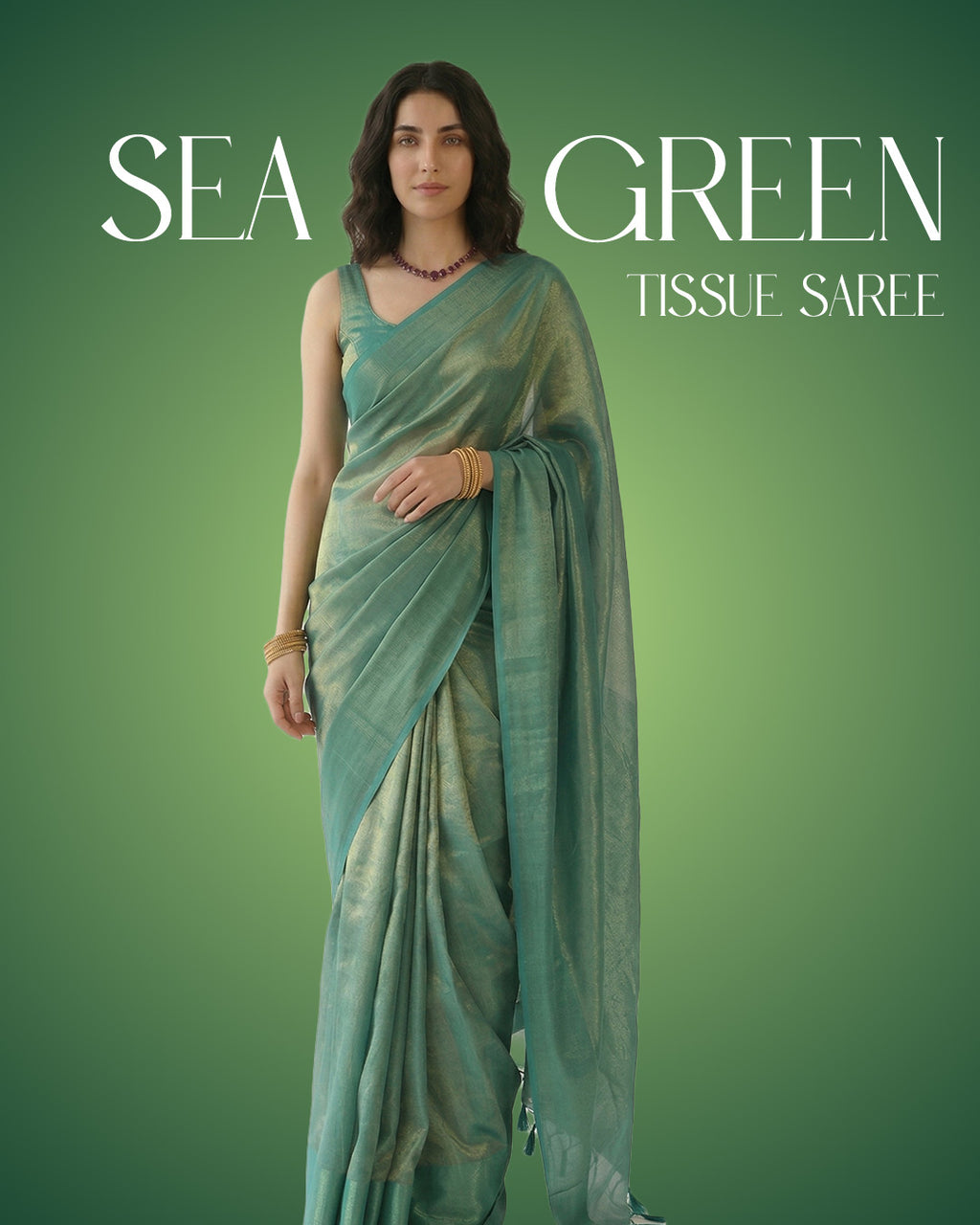 Sea-Green Liquid-Tissue Saree