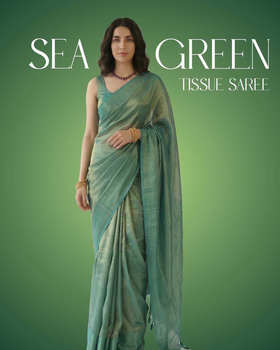Sea-Green Liquid-Tissue Saree