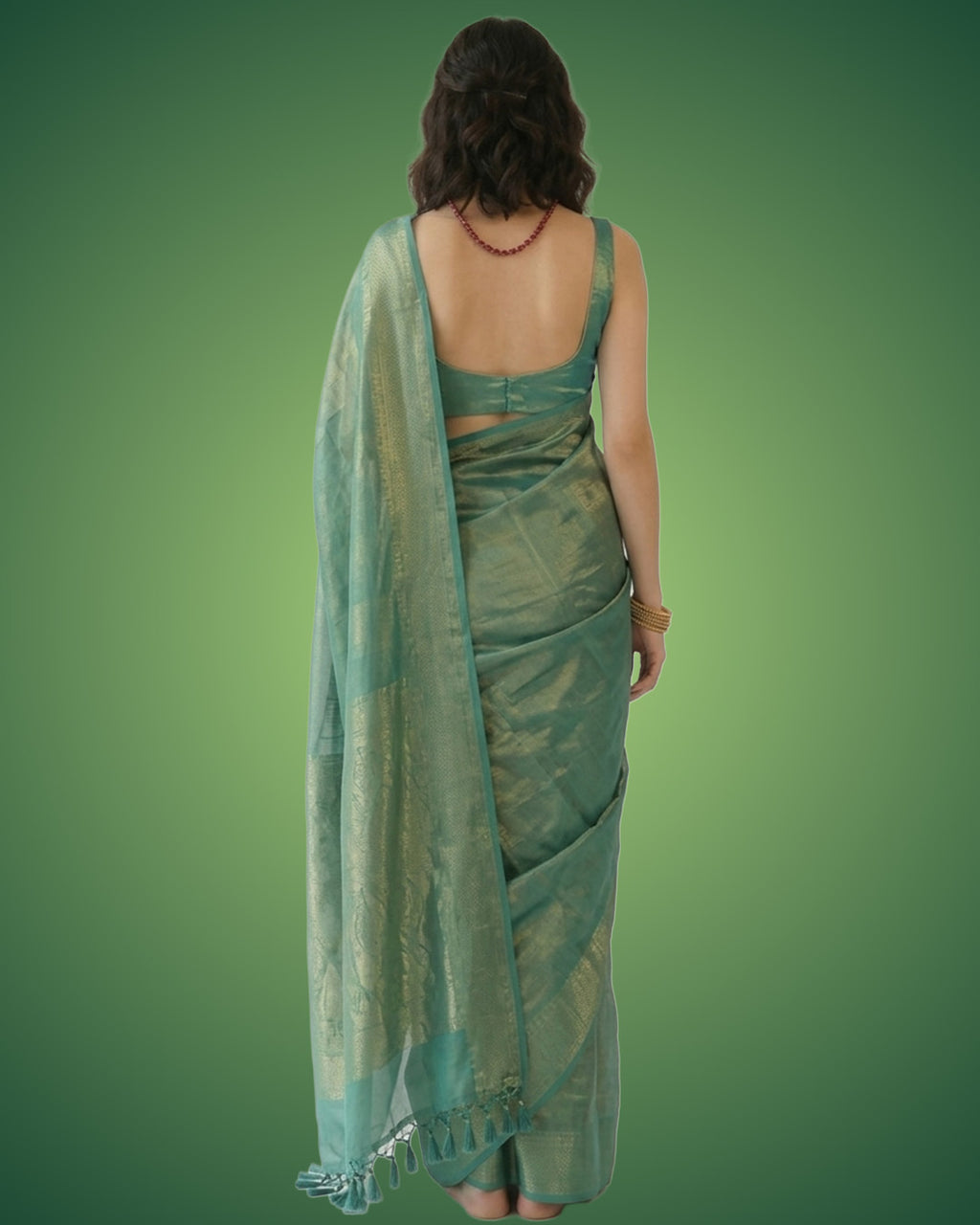 Sea-Green Liquid-Tissue Saree