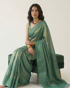 Sea-Green Liquid-Tissue Saree