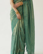 Sea-Green Liquid-Tissue Saree