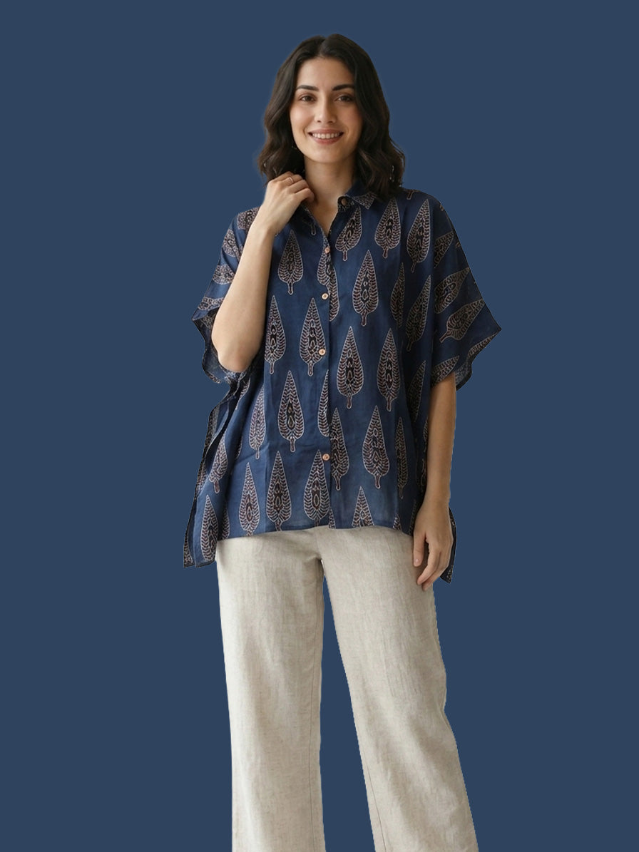 Indigo-Leaf Modal Shirt Kaftan