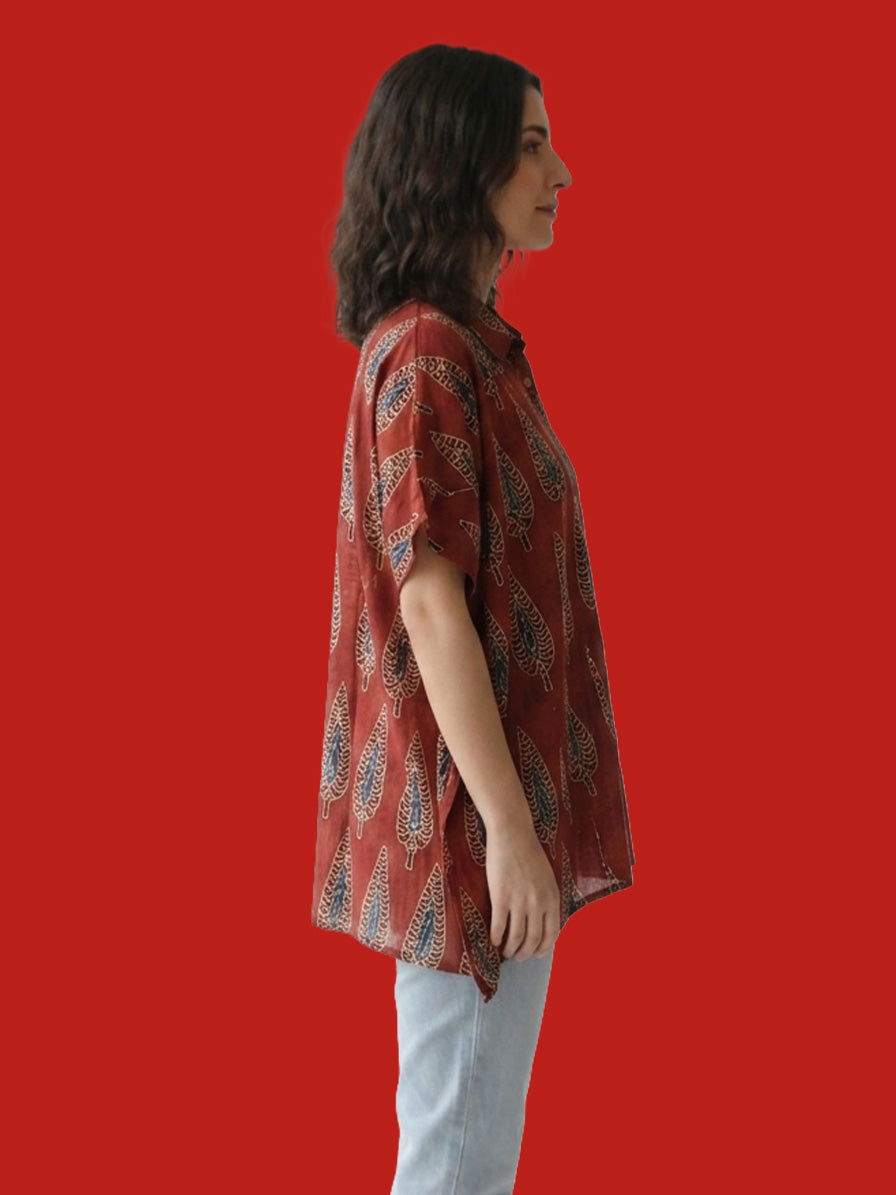Maroon-Leaf Modal Shirt Kaftan