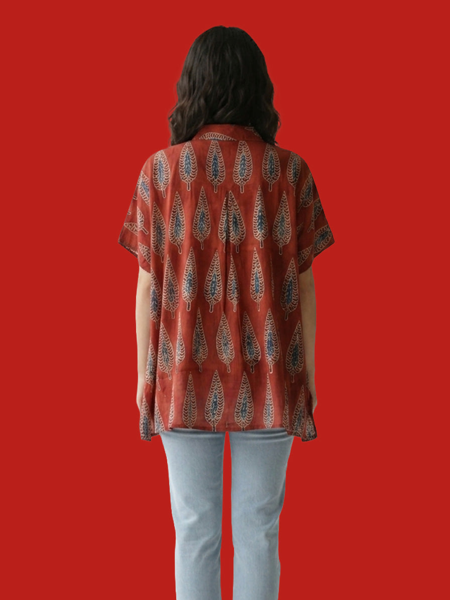 Maroon-Leaf Modal Shirt Kaftan