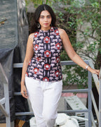 Black Cotton Halter Neck Top - Indo Western Short Kurti