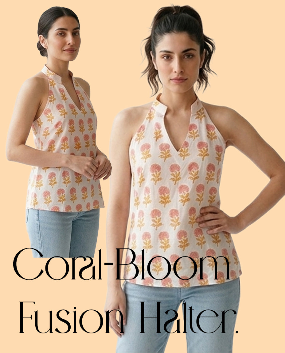 The Poshakh Coral-Bloom Fusion Halter.