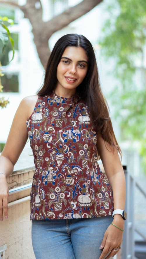 Earthy Kalamkari Halter Top