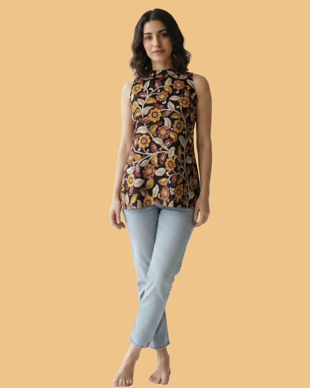The Poshakh Midnight Marigold Kalamkari Halter
