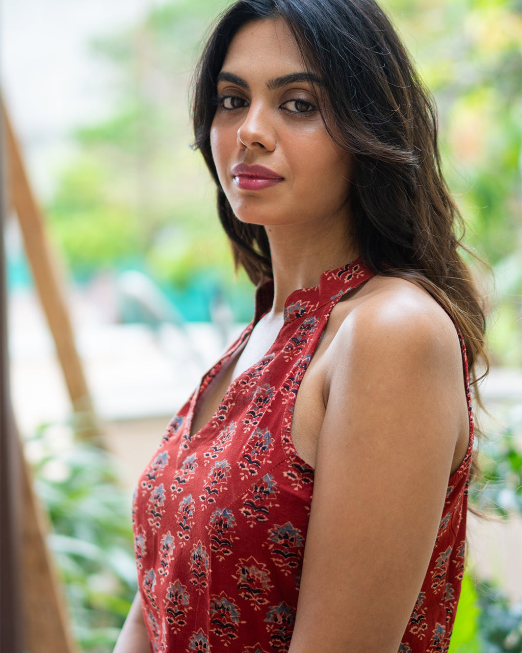 Red Flora Halter Top