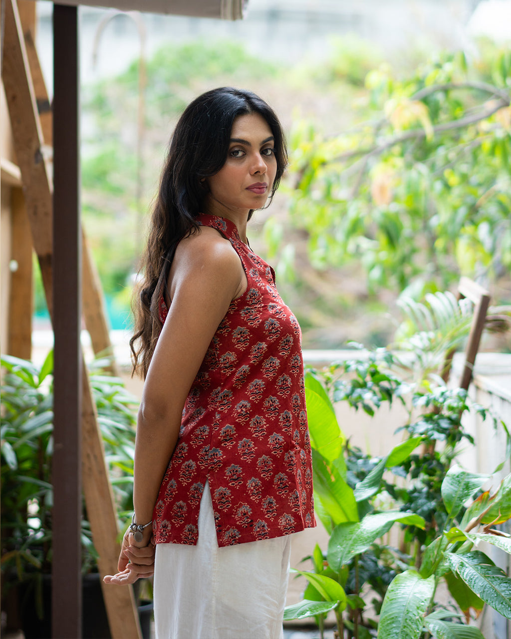 Red Flora Halter Top