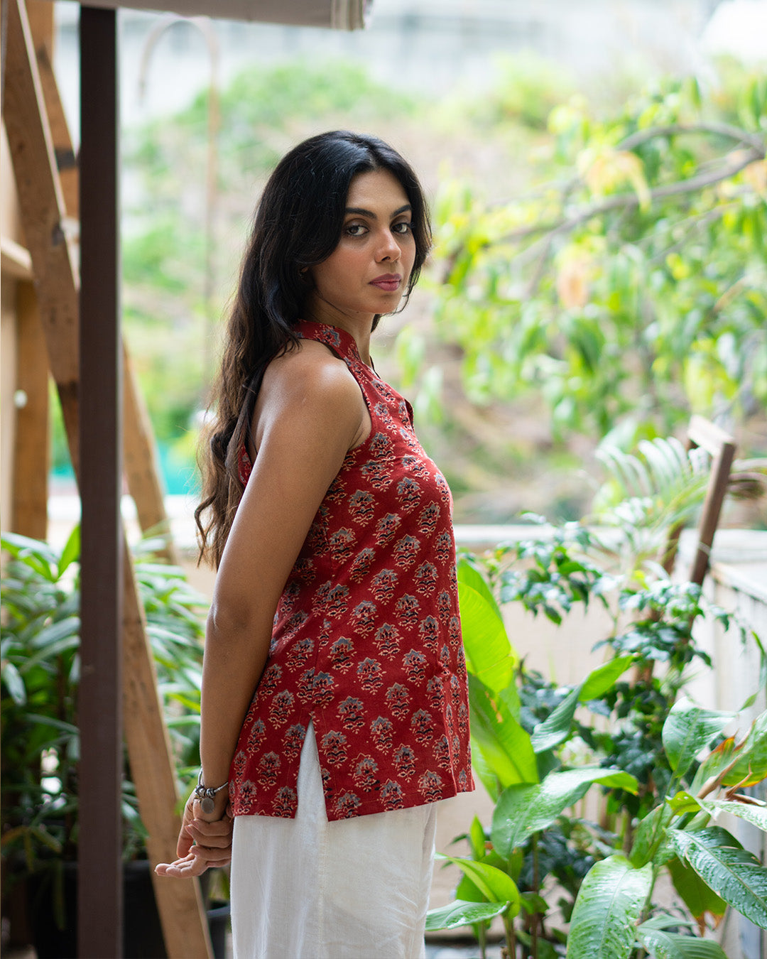 Red Flora Halter Top