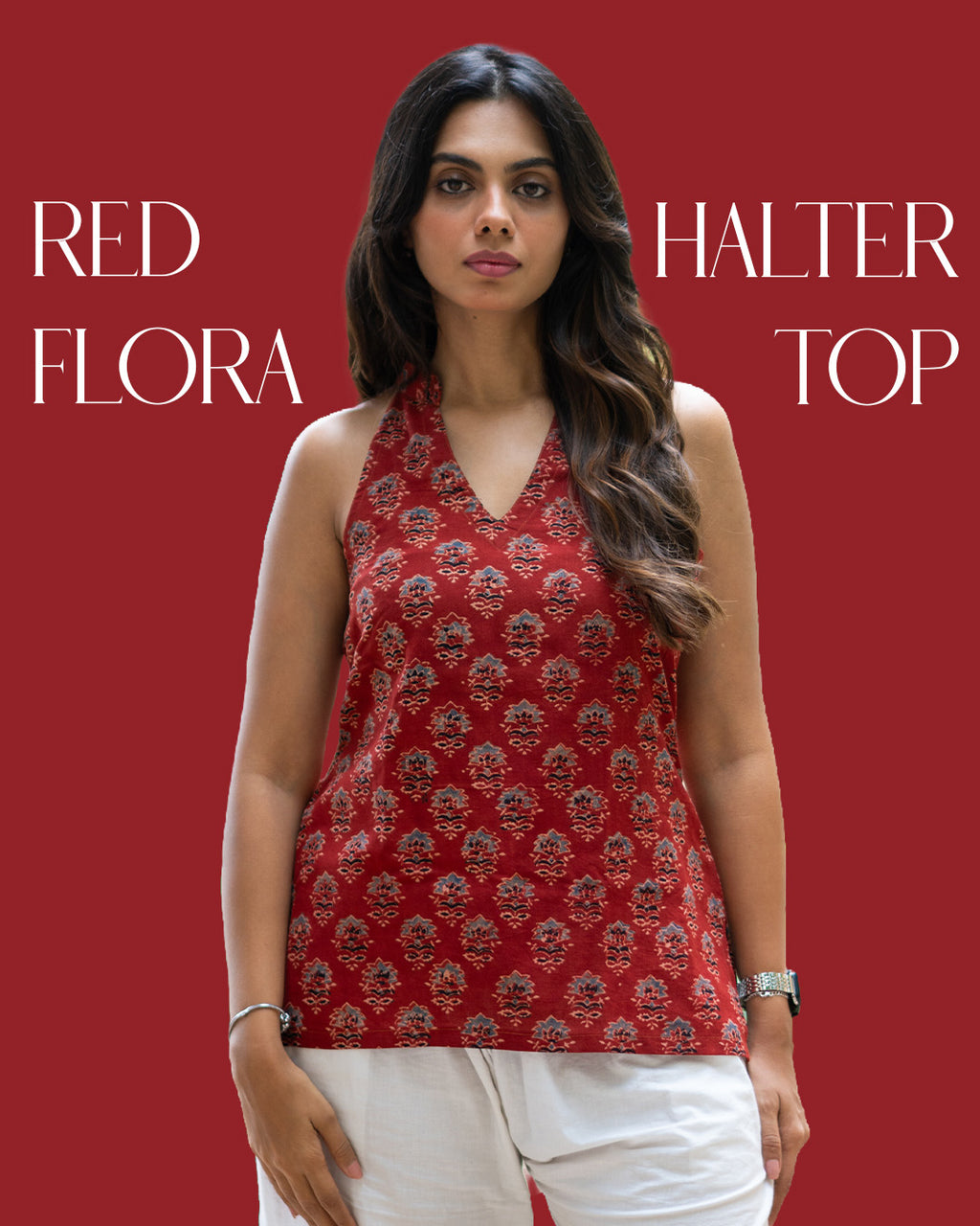 Red Flora Halter Top